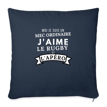 J'aime le rugby et L'apero - Housse de coussin décorative 45 x 45 cm - bleu marine - Devant