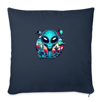 Alien de dessin animé ludique : charme extraterrestre - Housse de coussin décorative 45 x 45 cm - bleu marine - Devant