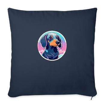 Illustration de chien teckel - Housse de coussin décorative 45 x 45 cm - bleu marine - Devant