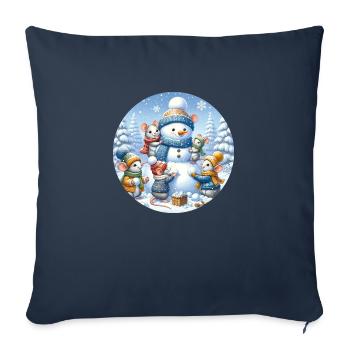 Des souris construisent un bonhomme de neige - Housse de coussin décorative 45 x 45 cm - bleu marine - Devant