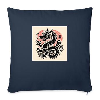 Dragon japonais gravé sur bois – Art mythique traditionnel - Housse de coussin décorative 45 x 45 cm - bleu marine - Devant