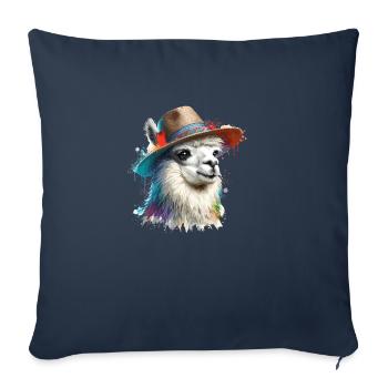 Lama avec chapeau - Housse de coussin décorative 45 x 45 cm - bleu marine - Devant