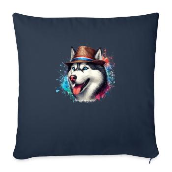 Husky head with hat - Sofa pillowcase 17,3'' x 17,3'' (45 x 45 cm) - navy - Front
