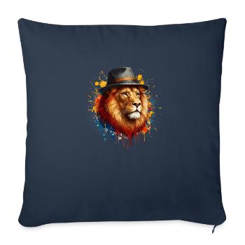 Lion au chapeau : l’élégance majestueuse - Housse de coussin décorative 45 x 45 cm - bleu marine - Devant