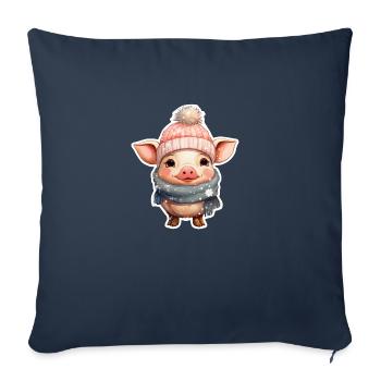 Friendly Winter Pig - Sofa pillowcase 17,3'' x 17,3'' (45 x 45 cm) - navy - Front