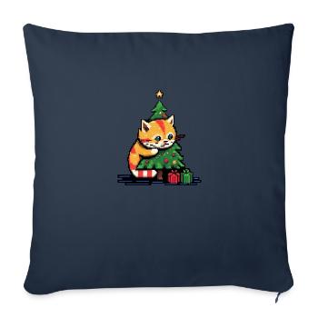 Chat de Noël - Housse de coussin décorative 45 x 45 cm - bleu marine - Devant