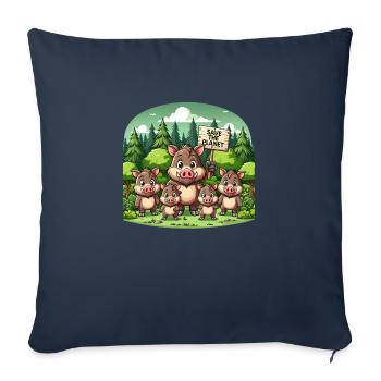 Famille de sangliers - Housse de coussin décorative 45 x 45 cm - bleu marine - Devant