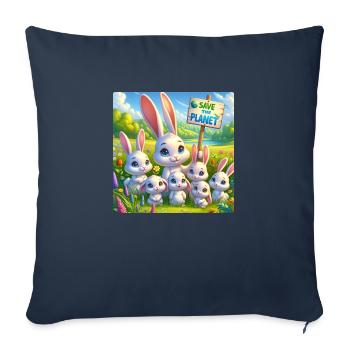 Famille de lapins - Housse de coussin décorative 45 x 45 cm - bleu marine - Devant
