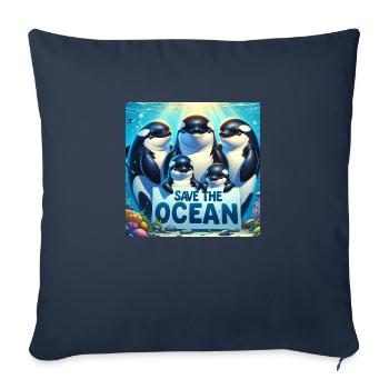Famille d’orques - Housse de coussin décorative 45 x 45 cm - bleu marine - Devant