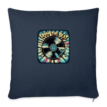 Spin the Beat Vinyl Art | Design de musique rétro - Housse de coussin décorative 45 x 45 cm - bleu marine - Devant