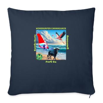 Planchou Waterman Windsurfer camarguais spots - Housse de coussin décorative 45 x 45 cm - bleu marine - Devant