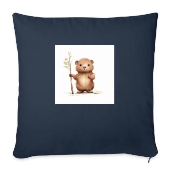 Clipart de Castor Mignon avec Bâton - Housse de coussin décorative 45 x 45 cm - bleu marine - Devant