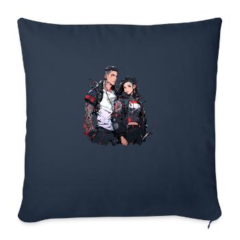 Couple Cyberpunk Urbain - Housse de coussin décorative 45 x 45 cm - bleu marine - Devant