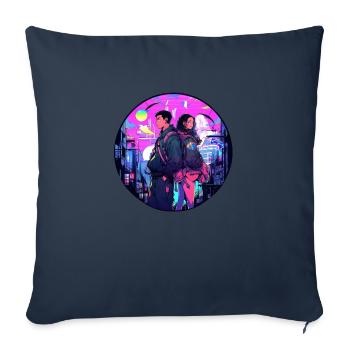 Couple Cyberpunk Urbain - Housse de coussin décorative 45 x 45 cm - bleu marine - Devant
