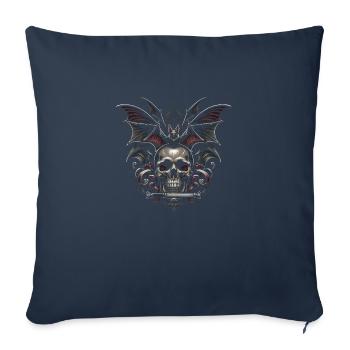 Nuit de la cathédrale : Crâne et chauve-souris - Housse de coussin décorative 45 x 45 cm - bleu marine - Devant