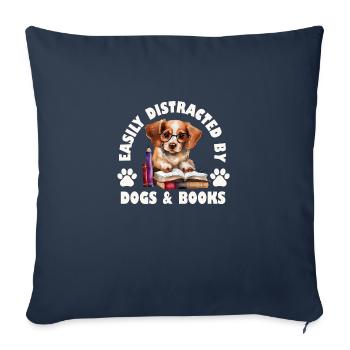 Facilement distrait par les chiens et les livres - Housse de coussin décorative 45 x 45 cm - bleu marine - Devant