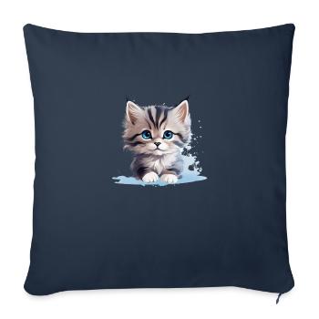 Beau chat aux yeux bleus couché - Housse de coussin décorative 45 x 45 cm - bleu marine - Devant