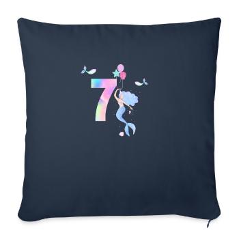 7e anniversaire sirène - Housse de coussin décorative 45 x 45 cm - bleu marine - Devant