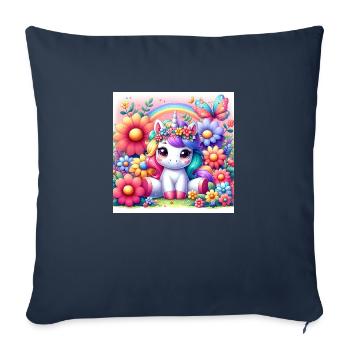 Licorne de dessin animé - Housse de coussin décorative 45 x 45 cm - bleu marine - Devant