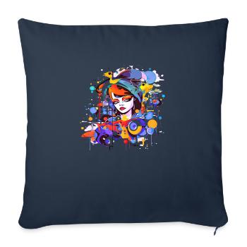 Beautiful female paint art Face colorful woman - Sofa pillowcase 17,3'' x 17,3'' (45 x 45 cm) - navy - Front