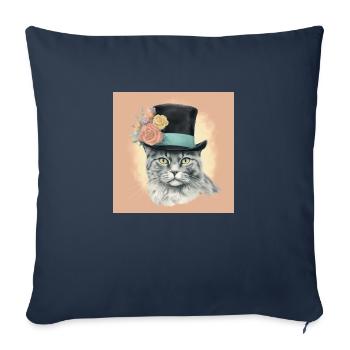 Cat with a hat - Sofa pillowcase 17,3'' x 17,3'' (45 x 45 cm) - navy - Front