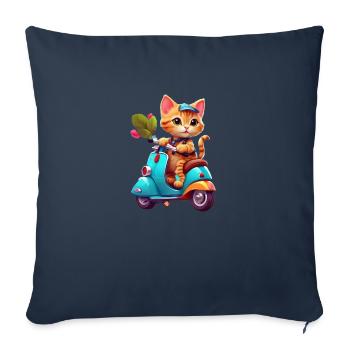 Cat Rides Scooter - Sofa pillowcase 17,3'' x 17,3'' (45 x 45 cm) - navy - Front