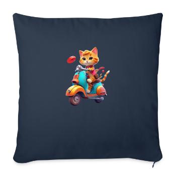 Cat Rides Scooter - Sofa pillowcase 17,3'' x 17,3'' (45 x 45 cm) - navy - Front