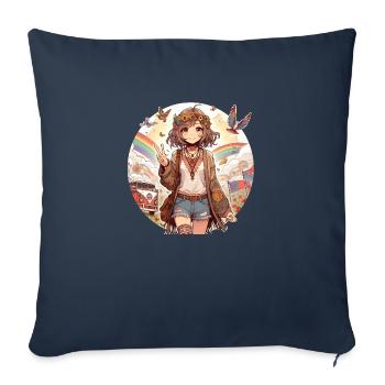 Manga Hippy Girl - Housse de coussin décorative 45 x 45 cm - bleu marine - Devant