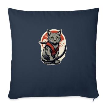 Chat samouraï - Housse de coussin décorative 45 x 45 cm - bleu marine - Devant