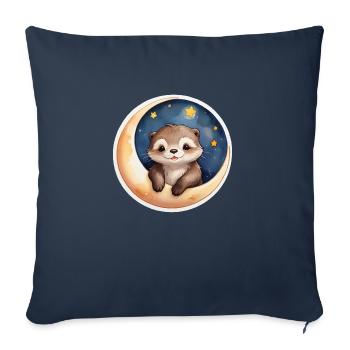 Loutre assise dans la lune - Housse de coussin décorative 45 x 45 cm - bleu marine - Devant