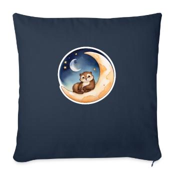 Loutre assise dans la lune - Housse de coussin décorative 45 x 45 cm - bleu marine - Devant