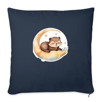 Loutre assise dans la lune - Housse de coussin décorative 45 x 45 cm - bleu marine - Devant