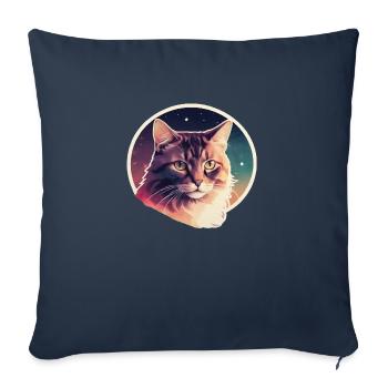 Chat dans les étoiles - Housse de coussin décorative 45 x 45 cm - bleu marine - Devant