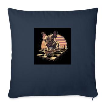 Bulldogge Skateboarding auf einem Schachbrett - Sofakissenbezug 45 x 45 cm - Navy - Vorne