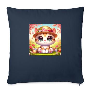 Chaton mignon au printemps avec chapeau de fleur - Housse de coussin décorative 45 x 45 cm - bleu marine - Devant