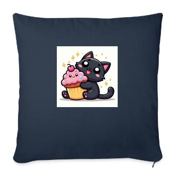 Sweet Kitty Schwarz mit einem Cupcake - Sofakissenbezug 45 x 45 cm - Navy - Vorne