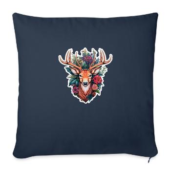 Tête de cerf avec des fleurs - Housse de coussin décorative 45 x 45 cm - bleu marine - Devant