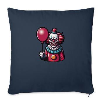 Clown effrayant aux cheveux roux tenant un ballon rouge - Housse de coussin décorative 45 x 45 cm - bleu marine - Devant