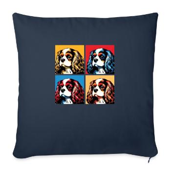 Pop Cavalier King Charles Spaniel chien Portrait - Housse de coussin décorative 45 x 45 cm - bleu marine - Devant