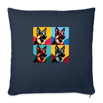 Portrait de chien de berger allemand Pop - Portrait d’animal de compagnie - Housse de coussin décorative 45 x 45 cm - bleu marine - Devant