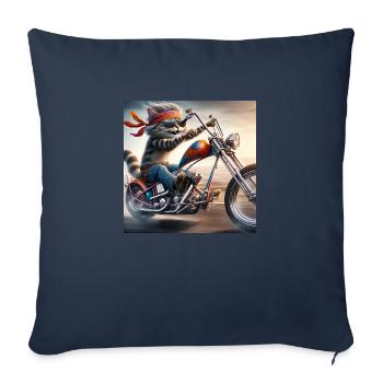 Gato Loco Coole Biker Katze Mit Helm Chopper Cat - Sofakissenbezug 45 x 45 cm - Navy - Vorne