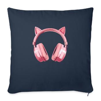 Casque de jeu avec oreilles de chat - Rose - Housse de coussin décorative 45 x 45 cm - bleu marine - Devant
