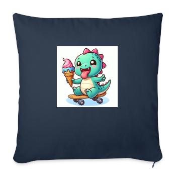 Sweet Dino Green avec cornet de crème glacée sur planche à roulettes - Housse de coussin décorative 45 x 45 cm - bleu marine - Devant