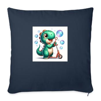 Dino en turquoise avec bulles de savon et rouleau - Housse de coussin décorative 45 x 45 cm - bleu marine - Devant