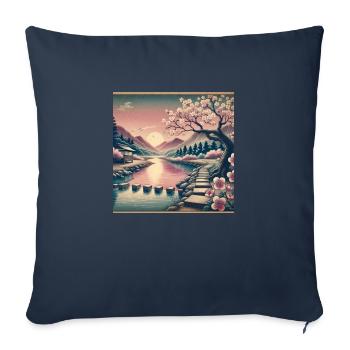 Japon Vintage Blossoming Prunier - Housse de coussin décorative 45 x 45 cm - bleu marine - Devant