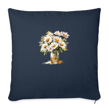 Spring’s Embrace: Hand-Painted Daisy Bouquet Tee - Sofa pillowcase 17,3'' x 17,3'' (45 x 45 cm) - navy - Front