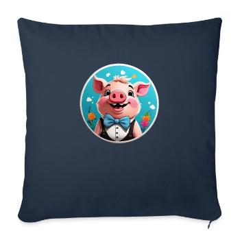 Bande dessinée cochon drôle - Housse de coussin décorative 45 x 45 cm - bleu marine - Devant