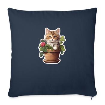 Fleur de chat mignonne - Housse de coussin décorative 45 x 45 cm - bleu marine - Devant