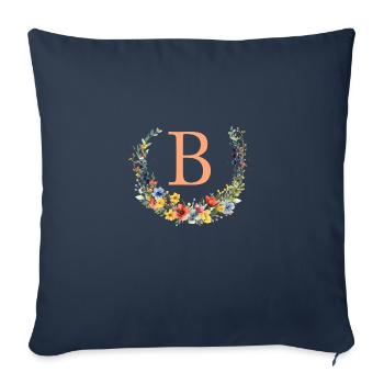 B Monogram Floral, Floral Wreath, Personalizable - Sofa pillowcase 17,3'' x 17,3'' (45 x 45 cm) - navy - Front