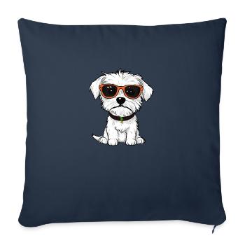 Chien avec des lunettes. - Housse de coussin décorative 45 x 45 cm - bleu marine - Devant